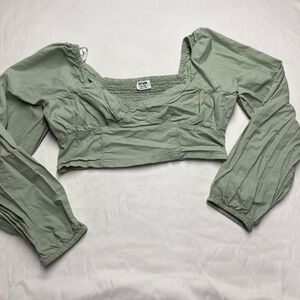 Cotton On Sage Green Smocked Puff Sleeve Crop Top Sweetheart Neck XL 2052776